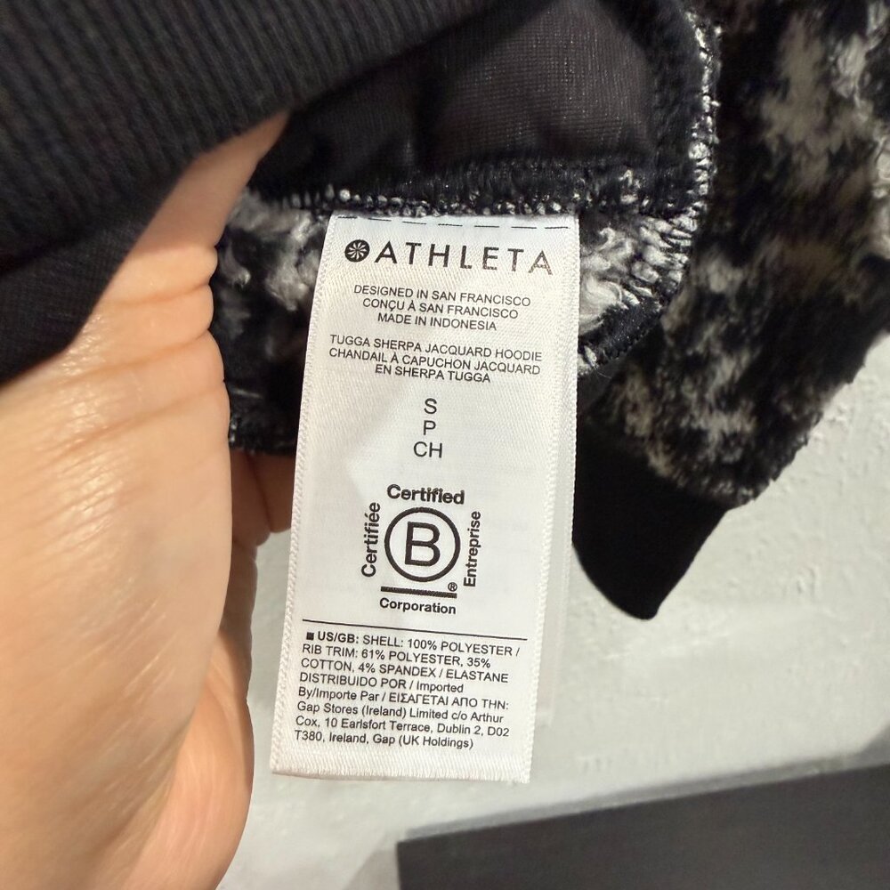 Athleta Tugga Sherpa Jacquard Pullover Hoodie Black and White Size Small - Picture 8 of 17